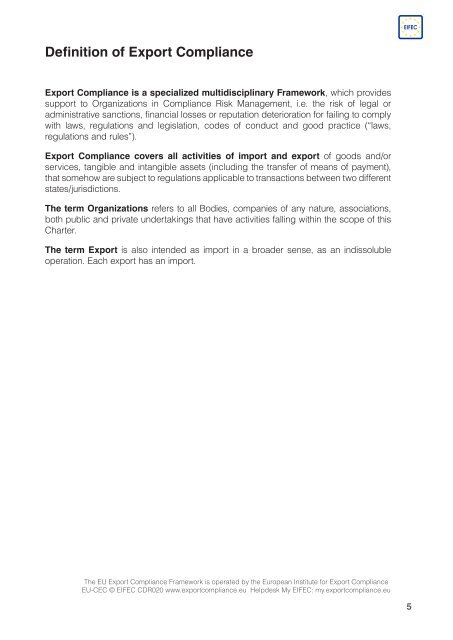 European Charter for Export Compliance EU-CEC EU-ECF EU ...