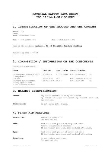 MATERIAL SAFETY DATA SHEET ISO 11014-1-91/155 ... - Master