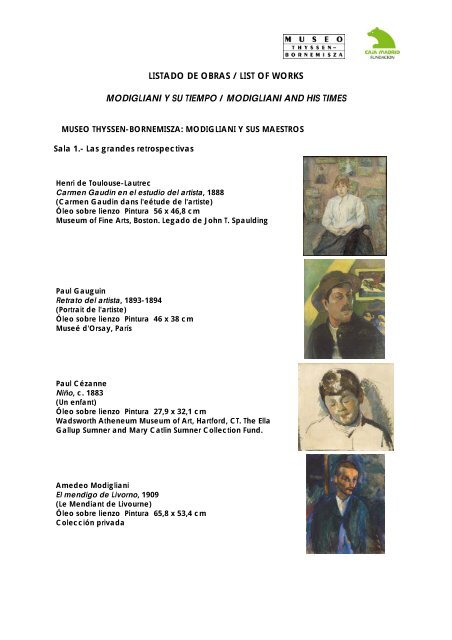 Listado de obras / List of works - Museo Thyssen-Bornemisza