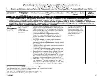 Quality Plan for the Maryland Developmental Disabilities ...