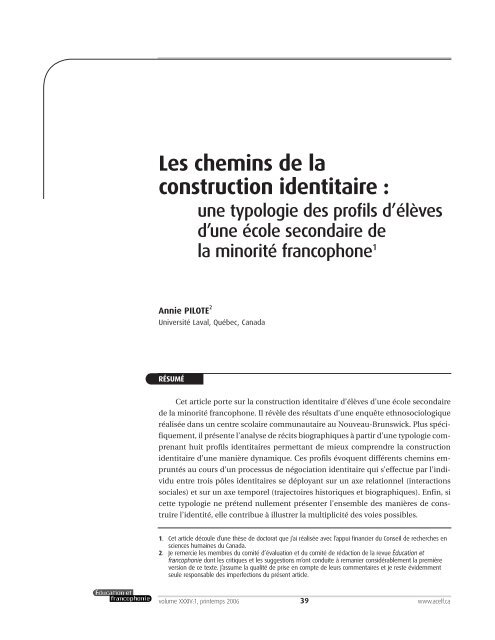 Les chemins de la construction identitaire : une typologie des ... - acelf