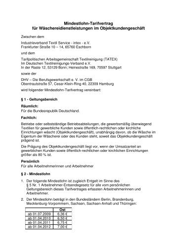 Mindestlohn-Tarifvertrag - Textilreiniger Innung Berlin-Brandenburg