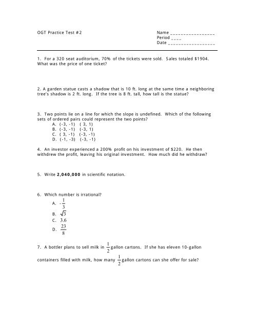 OGT Practice Test #1