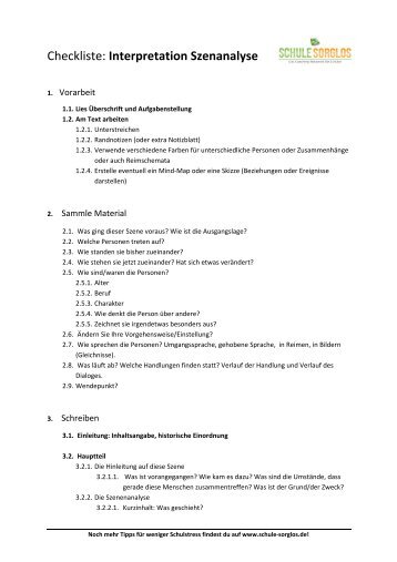 Checkliste: Interpretation Szenanalyse - Schule sorglos
