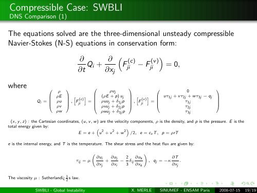 Stability Analysis of Shock Wave/Boundary Layer Interactions - Jean ...