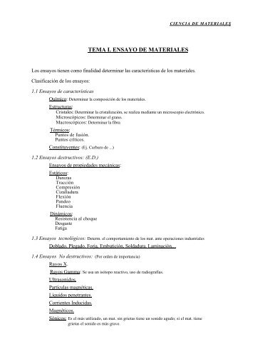 TEMA I. ENSAYO DE MATERIALES - Procesos Industriales