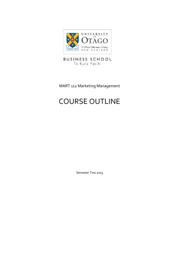 COURSE OUTLINE - Otago Business School - University of Otago