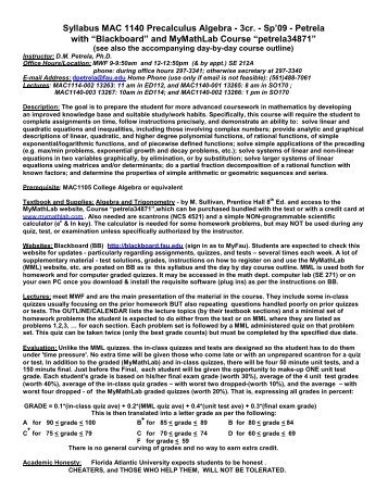 Syllabus MAC 1140 Precalculus Algebra - Florida Atlantic University