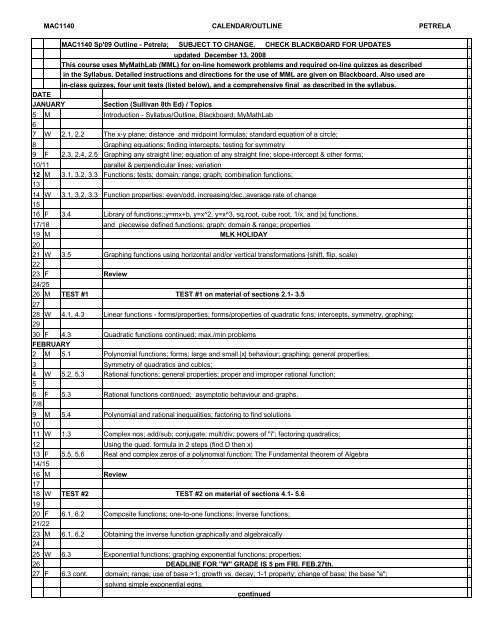 Syllabus MAC 1140 Precalculus Algebra - Florida Atlantic University