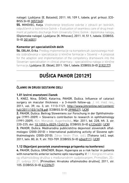 MFbiblioza2011.pdf - Medicinska fakulteta Maribor - Univerza v ...