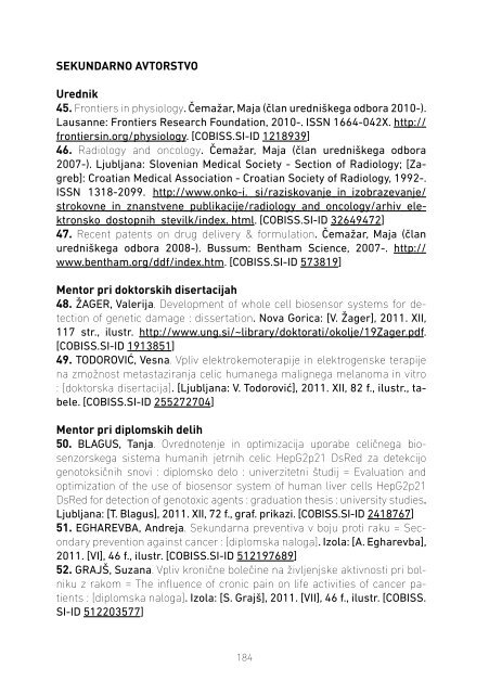 MFbiblioza2011.pdf - Medicinska fakulteta Maribor - Univerza v ...