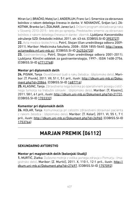 MFbiblioza2011.pdf - Medicinska fakulteta Maribor - Univerza v ...