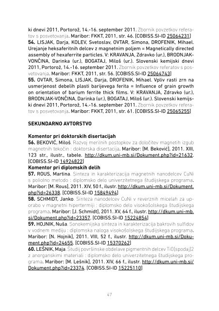 MFbiblioza2011.pdf - Medicinska fakulteta Maribor - Univerza v ...