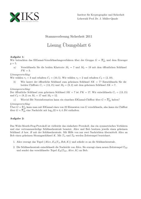 Ãbungsblatt 6 LÃ¶sung (PDF) - IKS