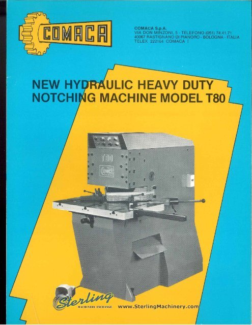 Comaca Hydraulic Heavy Duty Notching Machine Model T80 Brochure
