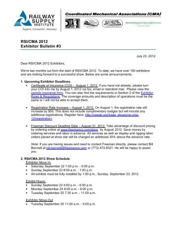 RSI/CMA 2012 Exhibitor Bulletin #3 - Railway Supply Institute