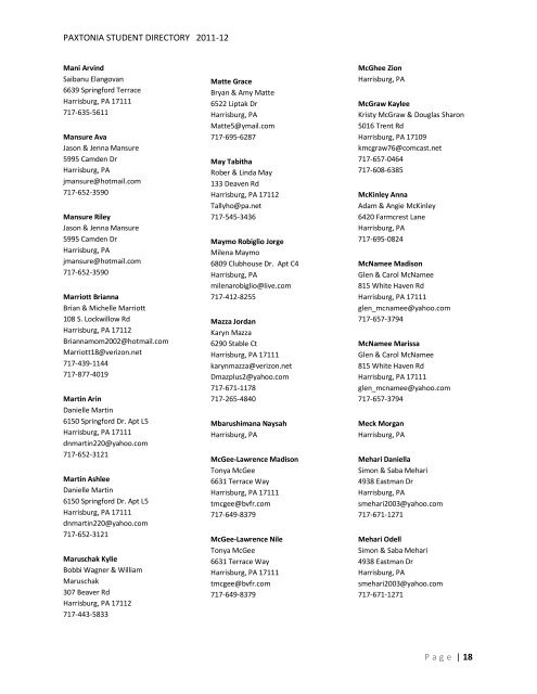 PAXTONIA STUDENT DIRECTORY 2011-12 Page | 1