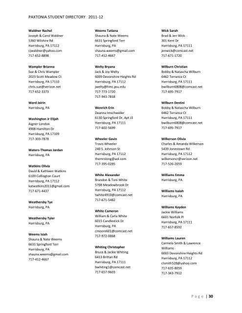 PAXTONIA STUDENT DIRECTORY 2011-12 Page | 1
