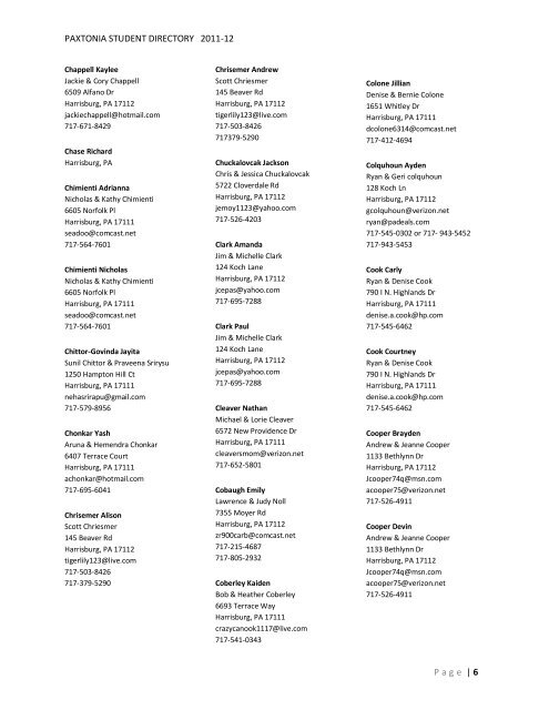 PAXTONIA STUDENT DIRECTORY 2011-12 Page | 1