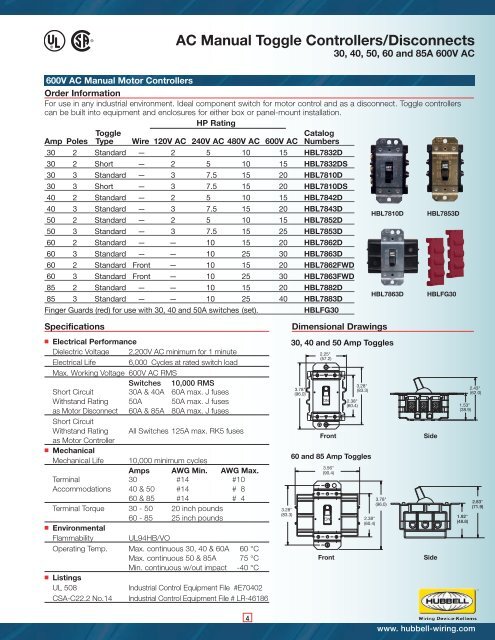 Hubbell's CIRCUIT-LOCK® Manual Motor Controllers "Suitable as