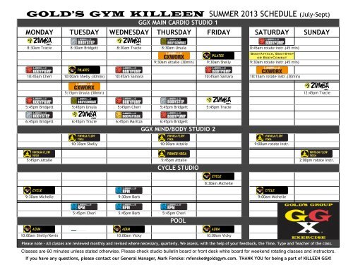 Print Schedule - Gold's Gym