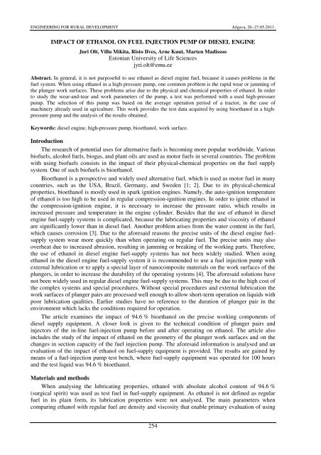 impact of ethanol on fuel injection pump of diesel engine