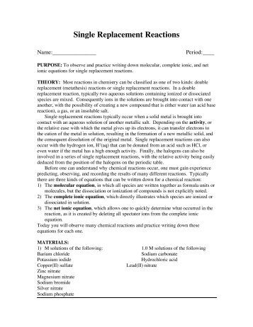Worksheets Single Replacement Worksheet worksheet 4 single replacement reactions sciencegeek net lab xii reactions
