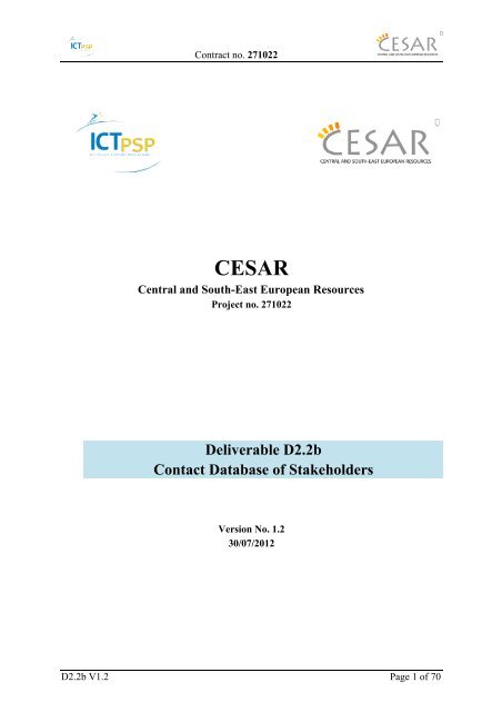 Deliverable D2.2b Contact Database of Stakeholders - CESAR project