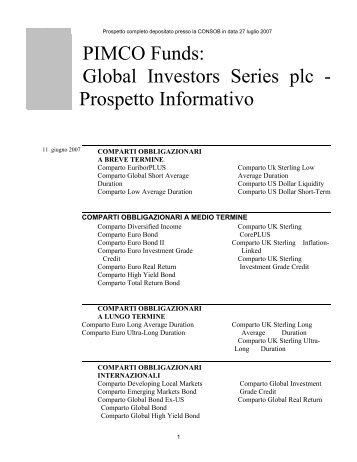 PIMCO Funds: Global Investors Series plc ... - Fideuram Vita