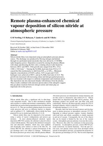 Remote plasma-enhanced chemical vapour deposition of silicon ...
