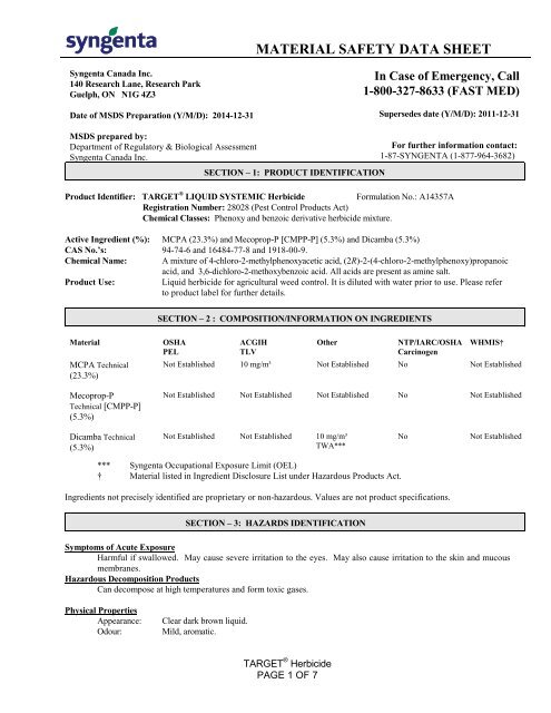 Target MSDS - Syngenta Farm