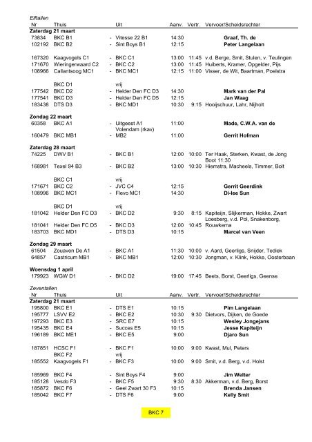 LAATSTE INDELING ZAALDIENSTEN Maart 2009 - sv BKC