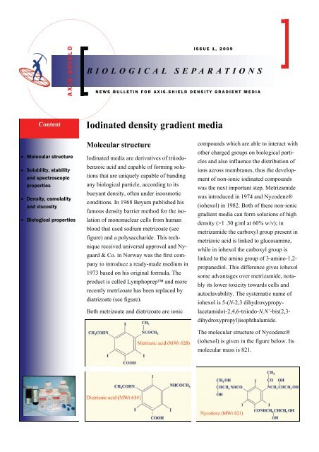 Iodinated density gradient media