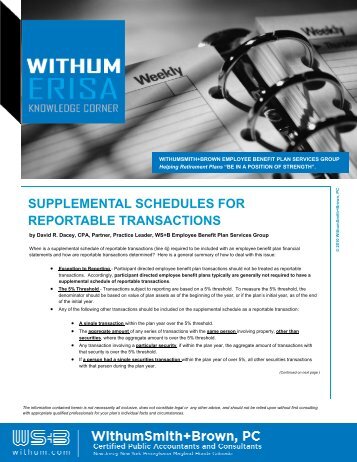 supplemental schedules for reportable transactions - Withum