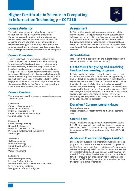 College of Computer Training (CCT) Prospectus www.cct.ie