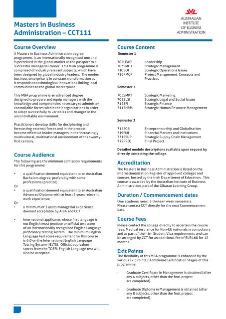 College of Computer Training (CCT) Prospectus www.cct.ie