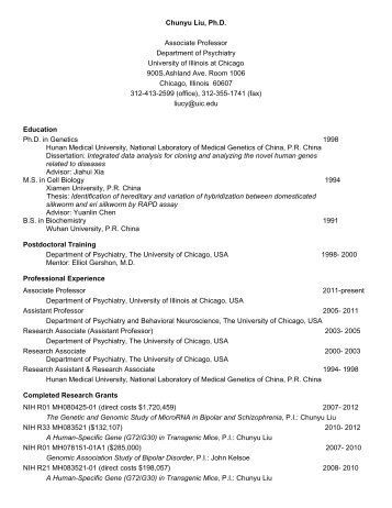 Complete CV - Bioinformatics @ Liu Lab :: Psychiatry :: UIC ...