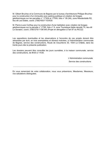 Administration du Bulletin officiel 1950 Sion Le ChÃ¢ble, le ... - Bagnes