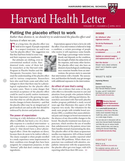 â€œPutting the placebo effect to workâ€ Harvard Health - Program in ...