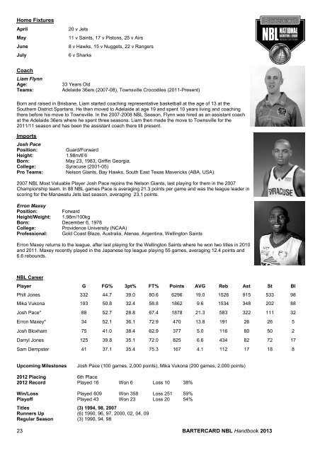 2013 Bartercard National Basketball League Handbook