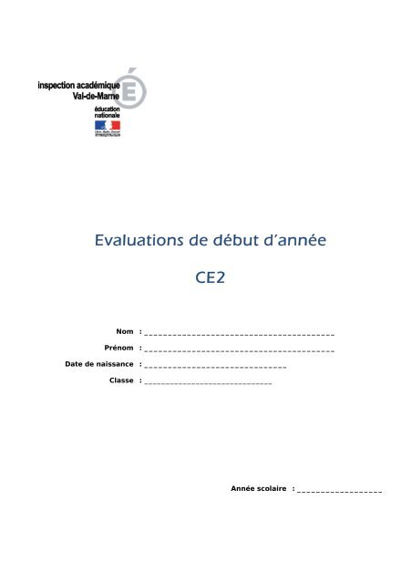 Evaluations de dÃ©but d'annÃ©e CE2