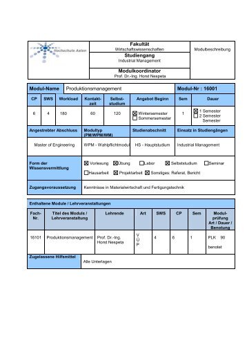 Modulbeschreibung Produktionsmanagement