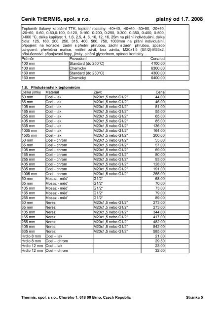 Ceník THERMIS, spol. s r.o. platný od 1.7. 2008 PRODEJNÍ CENÍK ...