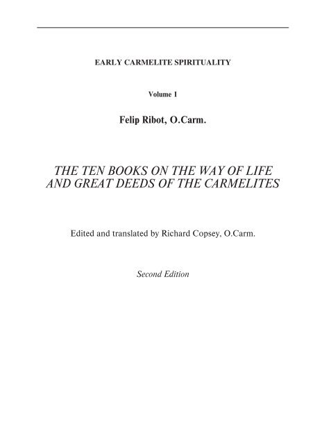 The Ten Books extract - British Province of Carmelite Friars