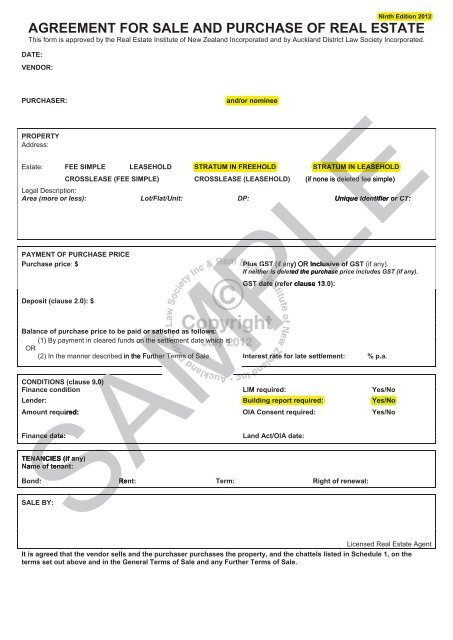 agreement for sale and purchase of real estate - Auckland District ...