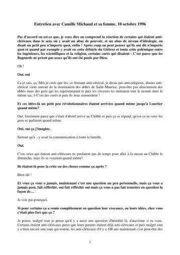 Entretien avec Camille Michaud et sa femme, 10 octobre 1996