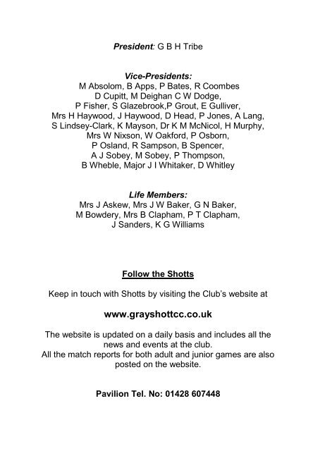 Fixtures Booklet - Grayshott Cricket Club