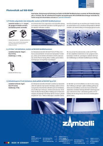 Photovoltaik auf RIB-ROOF - Zambelli GmbH & Co. KG