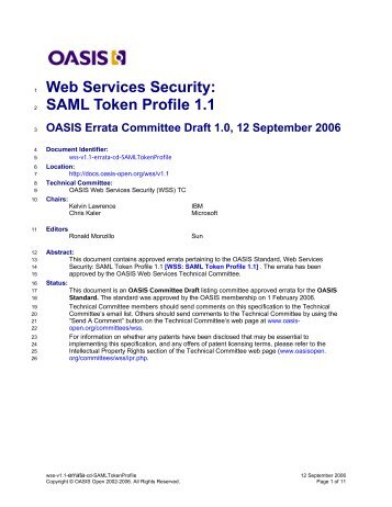 Web Services Security SAML Token Profile 1.1 Errata - OASIS Open ...