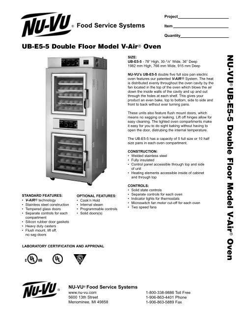 NU-VU UB-E5-5 Double Floor Model V -Air Oven - MyChefStore.com